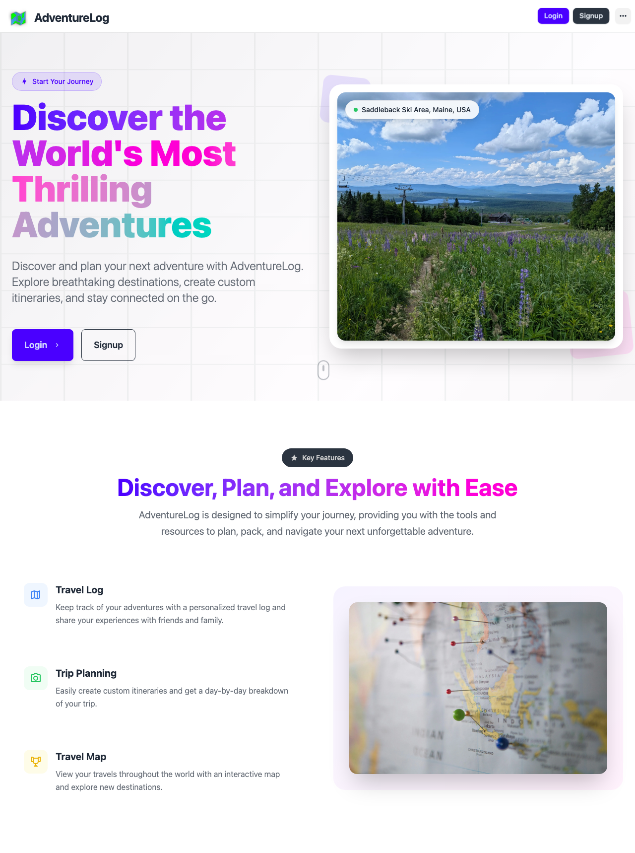 AdventureLog Homepage